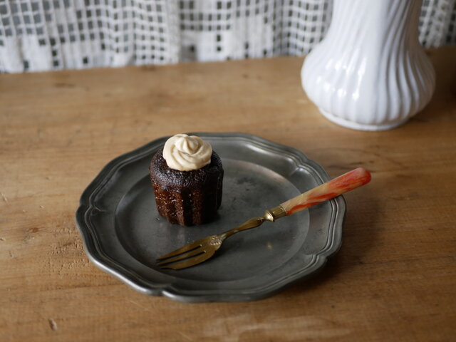 フランスアンティーク　ピューター製　プレート　花リム　5枚セット　ブロカント 花リム ピューター製 アンティークプレート フランス