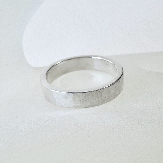 槌目リング5mm幅スクエア】高純度シルバー1000 シンプル 平打ち