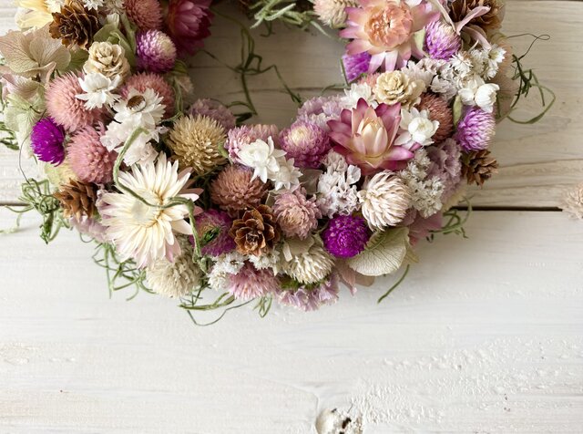 受注制作　千日紅リース ワークショップのお知らせ】 自社農園で収穫した 色とりどりの