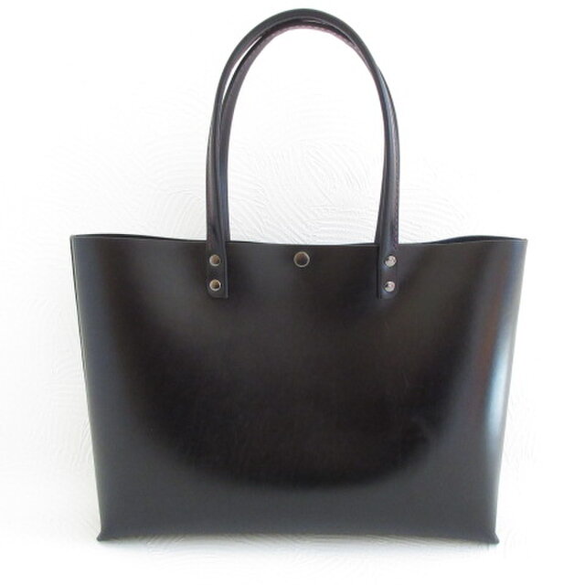 《牛革》A４対応・スムース・ブラック・オールハンドソーイング・トート・0412