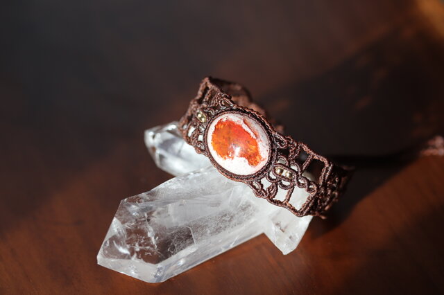 レインボームーンストーン　マクラメブレスレット レインボームーンストーンマクラメブレスレット レザー