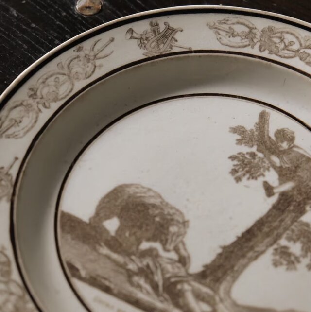 18世紀末-19世紀初期 セーブル 平皿 絵皿 グリザイユ ファイアンス 