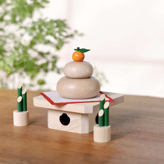 鏡餅 木製 かがみもち 小サイズ 三宝付き 無垢材 門松 お正月 | iichi