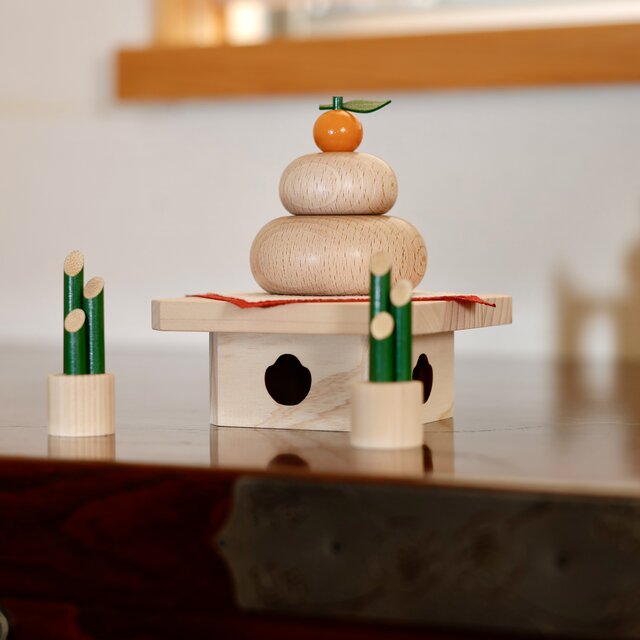 鏡餅 木製 かがみもち 小サイズ 三宝付き 無垢材 門松 お正月 | iichi