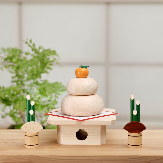 鏡餅 木製 かがみもち 大サイズ 三宝付き 無垢材 門松 お正月 | iichi