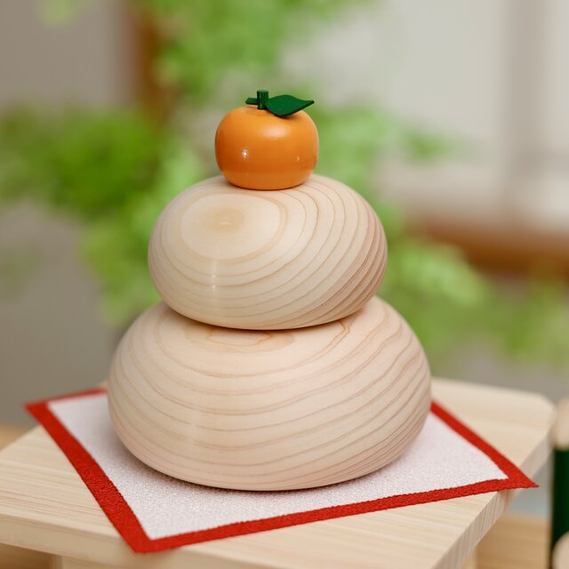 鏡餅　木製 鏡餅 木製 かがみもち 大サイズ 三宝付き 無垢材 門松 お正月 | iichi