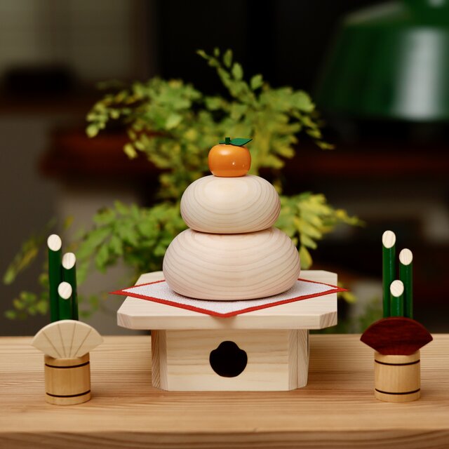 鏡餅 木製 かがみもち 大サイズ 三宝付き 無垢材 門松 お正月 | iichi