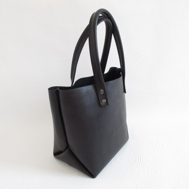 ☆新作☆《ホースハイド》ぷっくり三角マチ♪底マチワイドミニトート・ブラックシュリンク・0530