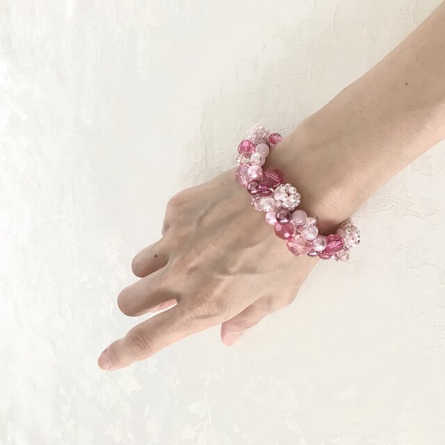 ビーズボール ビジュー クロッシェ シュシュ チェリー ピンク ヘアゴム