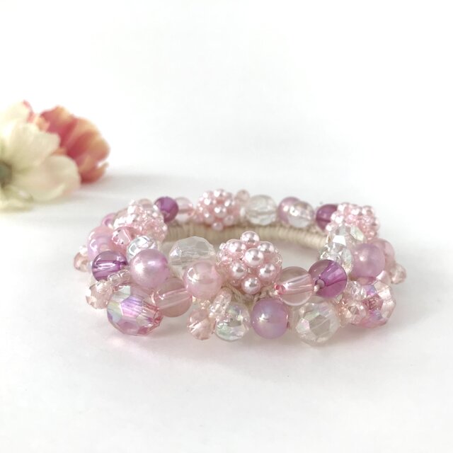 ビーズボール ビジュー クロッシェ シュシュ チェリー ピンク