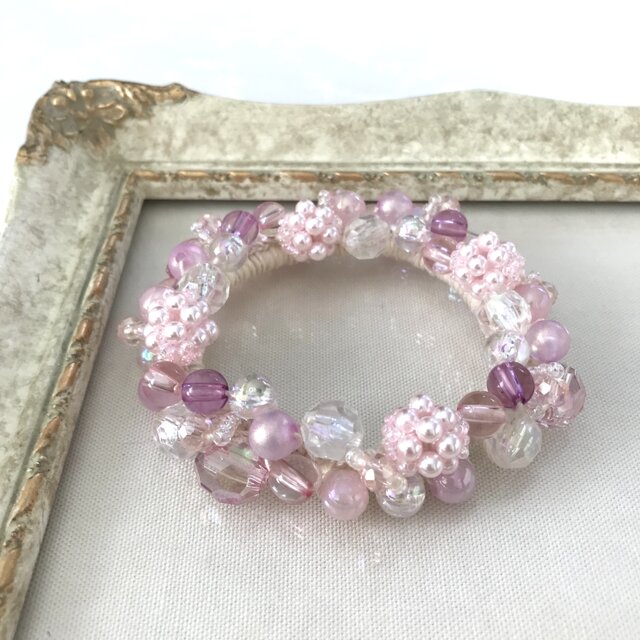 じゃらじゃら ビーズ ヘアゴム☆ハンドメイド シュシュ キラキラ