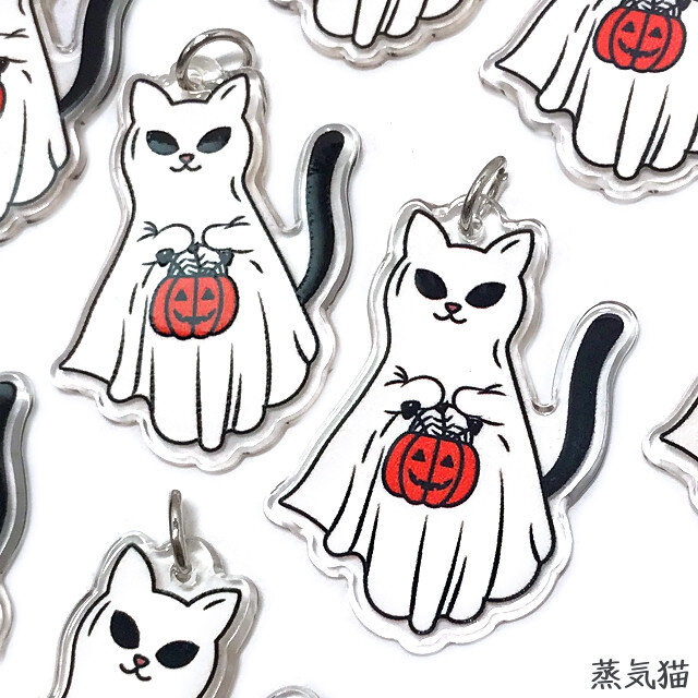 ハロウィン猫お化けAチャーム 2個【猫かぼちゃ 動物 レジン ピアス
