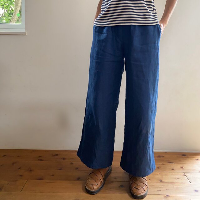 フレンチリネンのワイドパンツ＊紺【受注製作】 | iichi 日々の暮らし