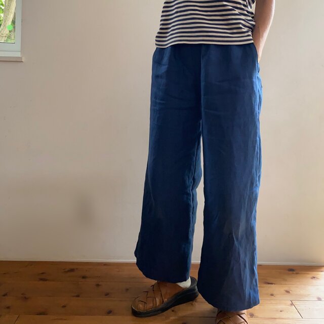 フレンチリネンのワイドパンツ＊紺【受注製作】 | iichi 日々の暮らし