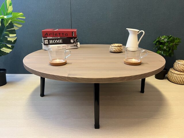 送料無料】 ローテーブル 丸形 90cm パイン グレイッシュウォルナット