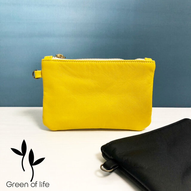 本革の手触り心地いい やわらかポーチ　＊イエロー＊