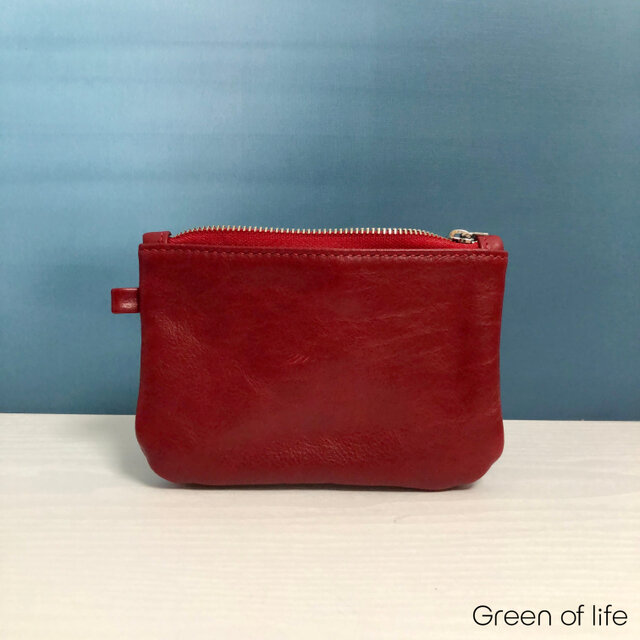 本革の 使うほどに手になじむ スモールポーチ　＊レッド＊