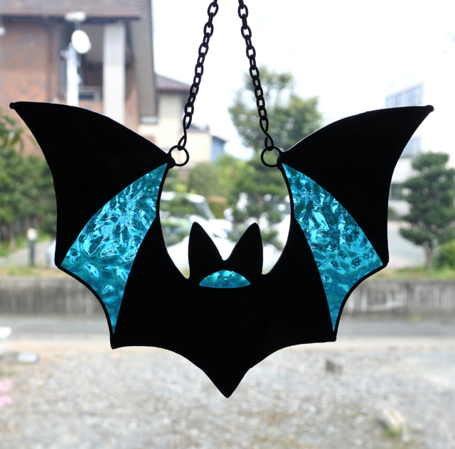 ハロウィンに　ステンドグラス　モビール(コウモリ、おばけ、黒猫) ステンドグラス ハロウィン オバケ かぼちゃ コウモリ その他