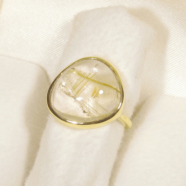 15×14mmルチルクォーツとSV925の指輪（リングサイズ：9号、18K張り、ふくりん、天然石、針入り水晶）