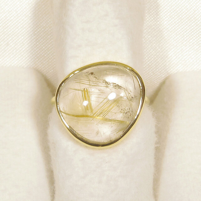 ルチルクォーツとSV925の指輪（9号、18K張り、ふくりん、天然石）-