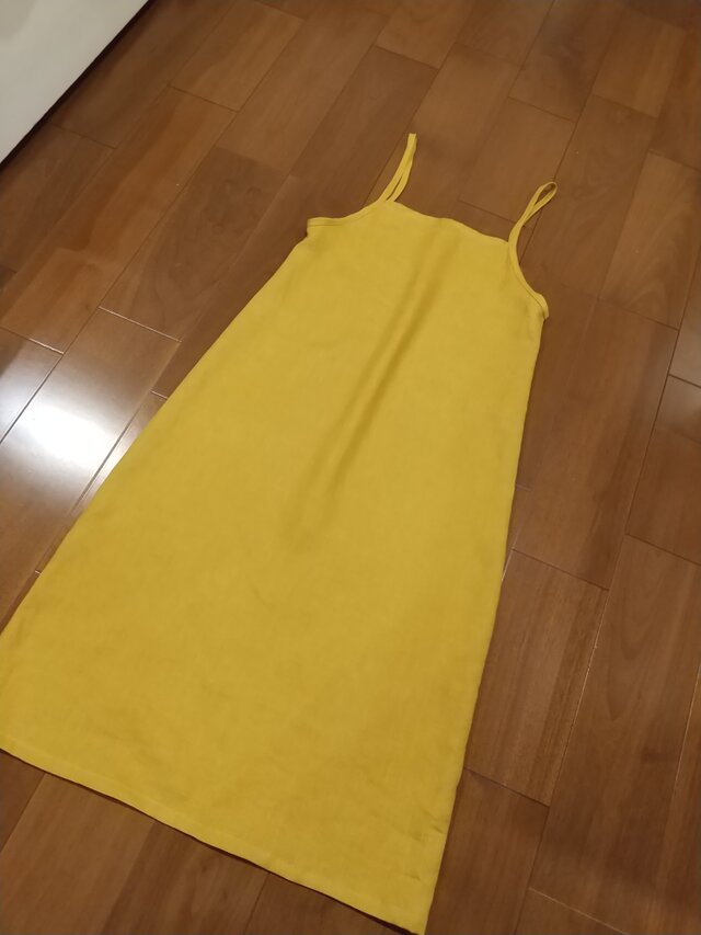 マスタードカラーリネンキャミソールワンピース