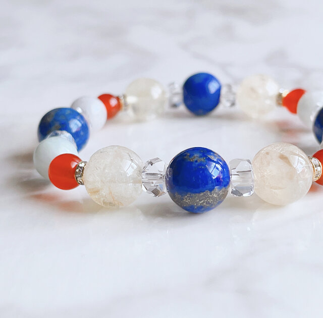 新品 天然石 パワーストーン③ブレスレット ラピスラズリ 翡翠 水晶 開運最強⤴︎ 災難から身を守り、大願成就へ導く ラピスラズリ シトリン 翡翠