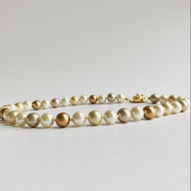 ガラスパールmixオールノットネックレス/10mm約43cm/ベージュ・ブラウンmix/G/made in japan