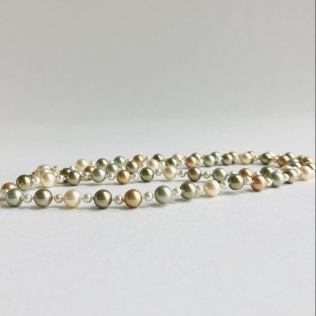 ガラスパールオールノットオペラネックレス/4x8mm約80cm/カーキxブラウンmix/G/made in japan
