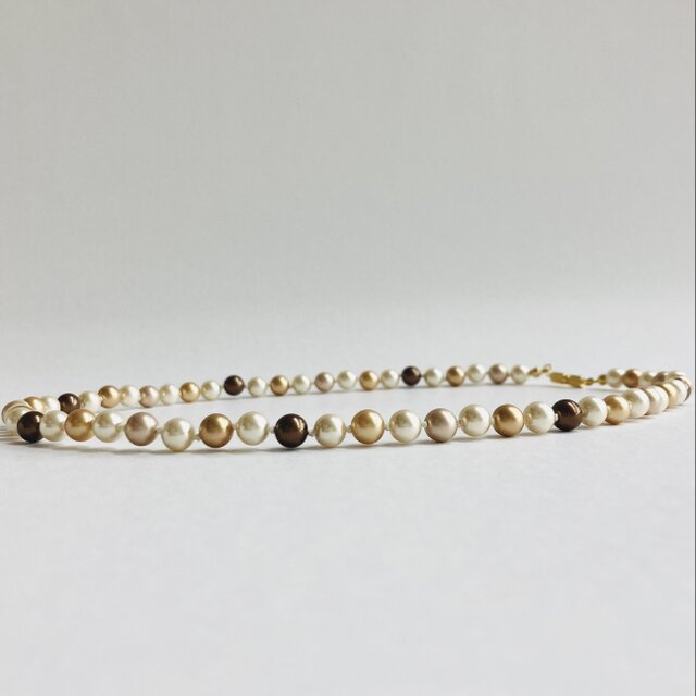 ガラスパールカラーmixオールノットネックレス/6mm約45cm/ベージュ・ブラウンmix/G/made in japan