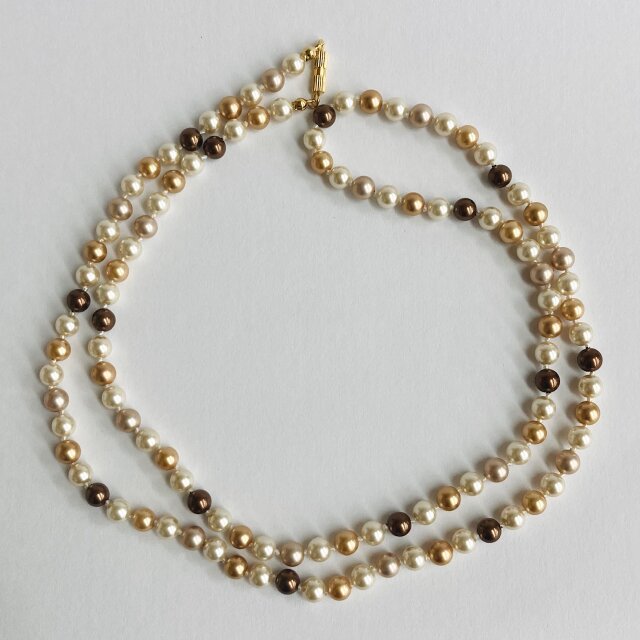 ガラスパールカラーmixオールノットオペラネックレス/6mm約80cm/ベージュ・ブラウンmix/G/made in japan