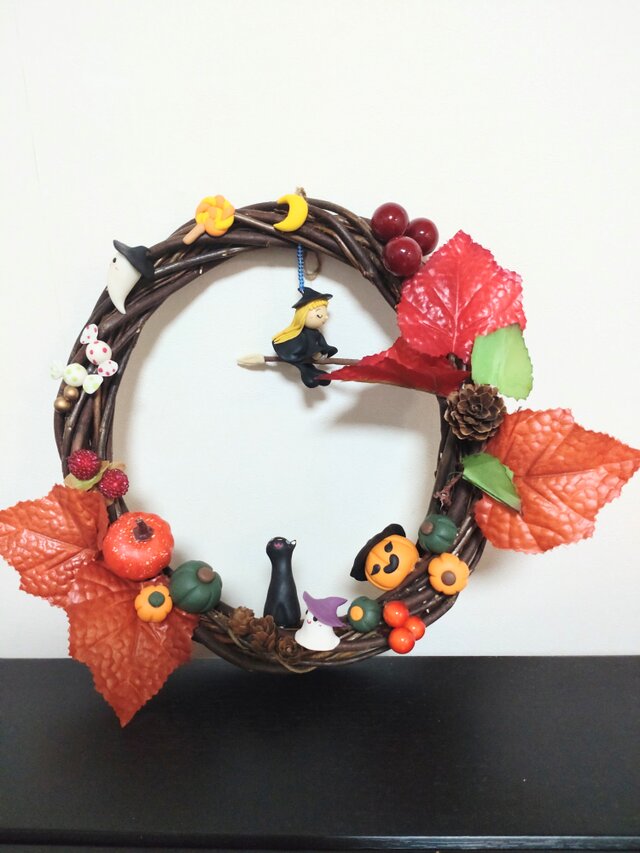 ハロウィンリース　特大　大きめ　大きい　インテリア　箒　ハンドメイド　ナチュラル ハロウィンリース特大大きめ大きいインテリア箒ハンドメイド