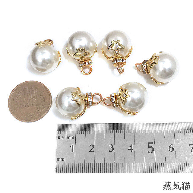 透かし星パールチャーム16mm ゴールド 6個【宇宙ピアス イヤリング アクセサリーパーツ ハンドメイド素材】 ハンドメイド