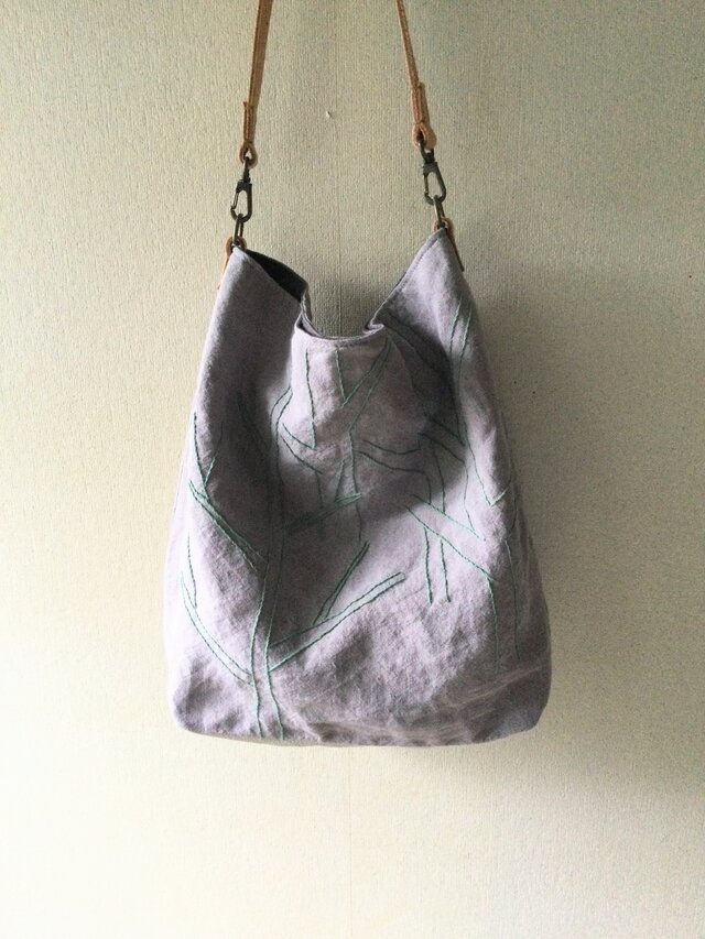 リネンの刺し子のバッグ『木立』