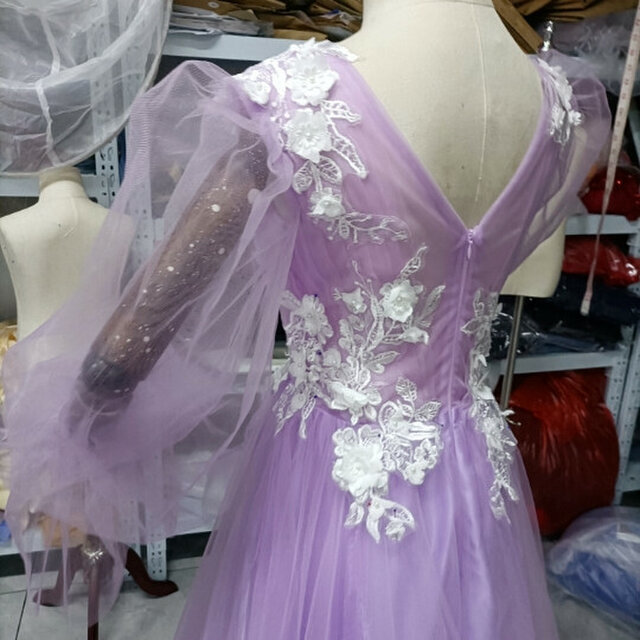 レディース憧れのドレスカラードレス高级刺繍 前撮り シースルー袖 小花レース 花嫁