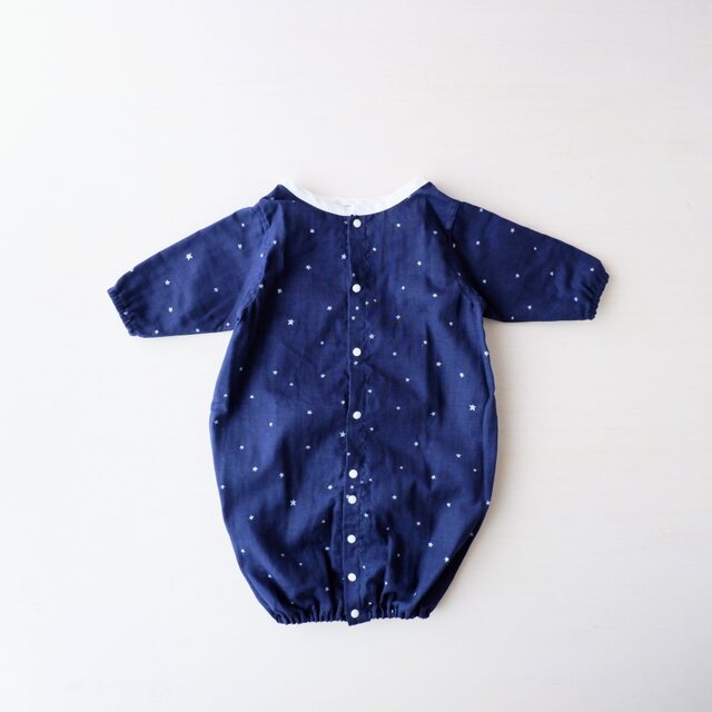 背守り2wayロンパース(国製Wガーゼ素材)＊小さな星柄×ネイビー＊50～70size＊新生児の退院着～生後6ヵ月の普段着として