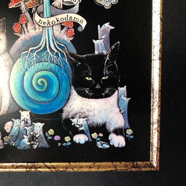 ひとときの魔法」ポストカード専用額入り ブラウン☆ 猫 星月猫 アート 