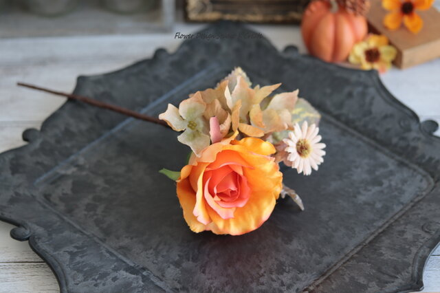 オレンジの薔薇と紫陽花とデージーのブーケ風フローレス フラメンコ