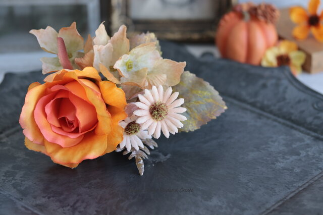 オレンジの薔薇と紫陽花とデージーのブーケ風フローレス フラメンコ