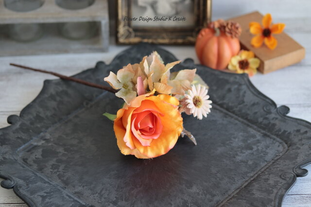 オレンジの薔薇と紫陽花とデージーのブーケ風フローレス フラメンコ