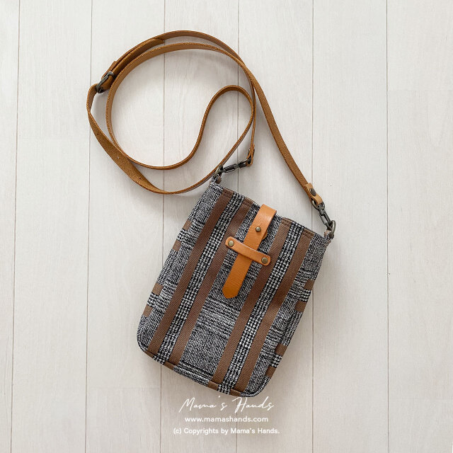 ⭐️2点売れました⭐️《 イタリア製 グレンチェック》おしゃれな 秋色 茶系 斜めがけ 本革 スマホ ケース ポシェット