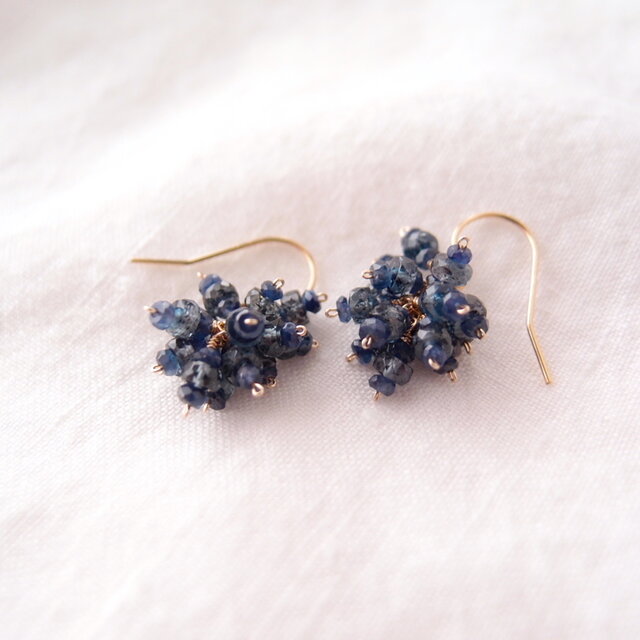 K14gf】Blue Sapphire × Kyanite Earrings／ブルーサファイア×カイヤ