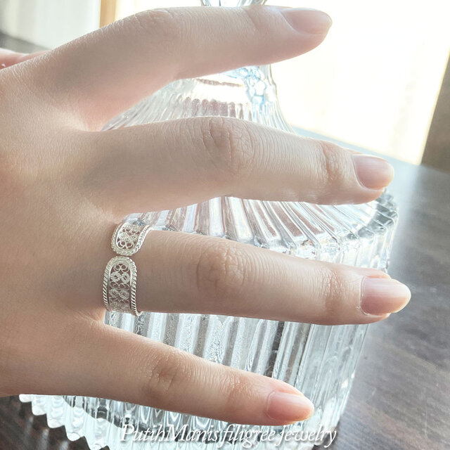 透かしが綺麗な銀線細工のレースのリング・シルバー｜silver925