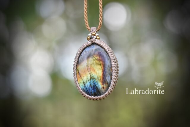 爛漫　マクラメ　ネックレス ラピスラズリレクタングル 18KYG マクラメ編みネックレス