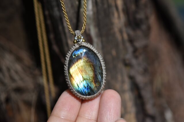 黄金マルチカラー☆ラブラドライト マクラメネックレス1237