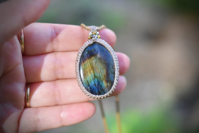 マクラメ　ネックレス　ギラライト ラブラドライト マクラメ編みネックレスorチョーカー 天然石