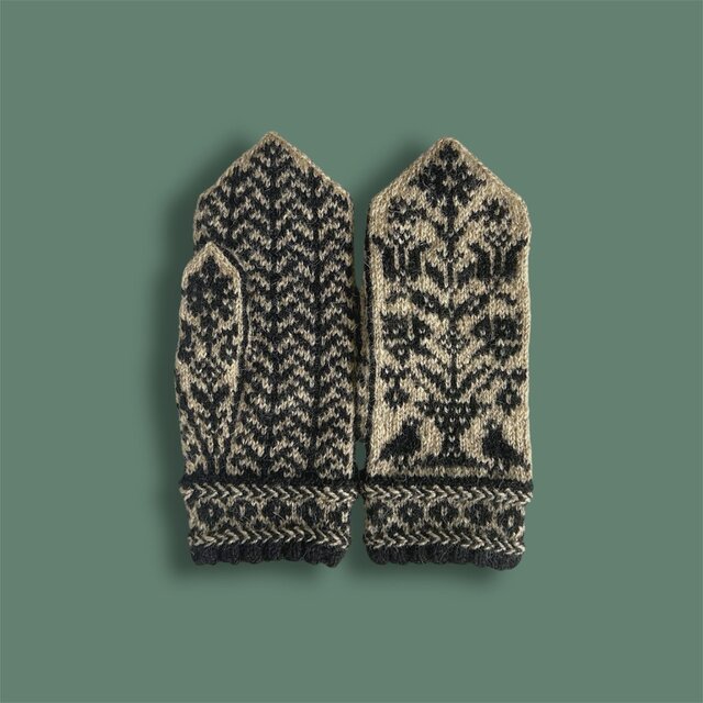 北欧から発送 / ミトン /  Fågelglädje(ライトベージュ×黒)