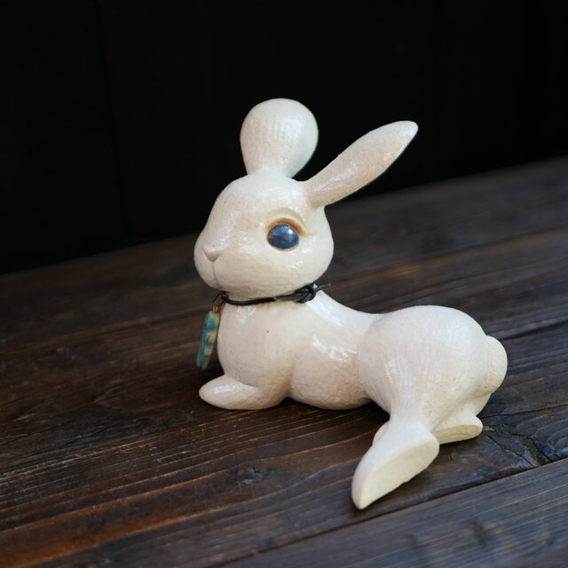 青色の瞳の白色うさぎ no.3