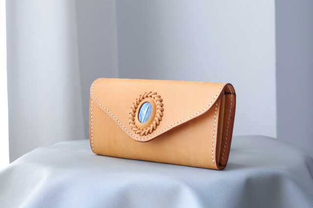 オルガン長財布 使用品 天然石×牛革 大容量 総手縫い ハンドメイド 6388724f038f8d0627fe4484f1fb32