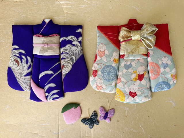 専用です☆アンティーク明るい紫の着物とブルーの着物 楓、菊模様 青紫色 アンティーク着物 – tokito-online│中古