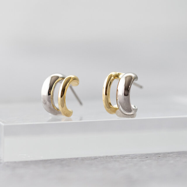 金属アレルギー対応／バイカラーピアス（イヤリング）Dual Tone Elegance